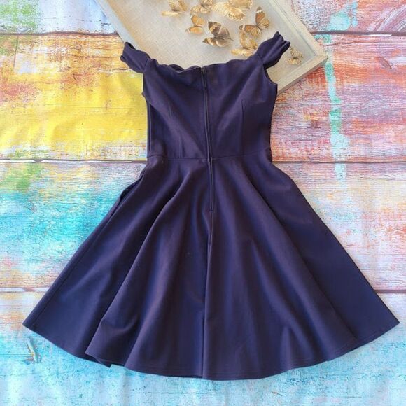 Modcloth Navy Forever Fave Scalloped Off the Shoulder A-line Midi Dress Small - Picture 9 of 12